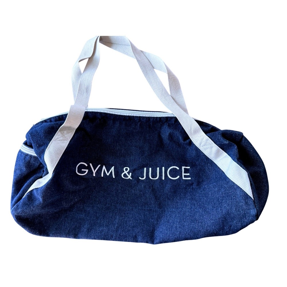 Gym & Juice Duffel Bag Unisex Large Blue Excellent Denim Travel Tote